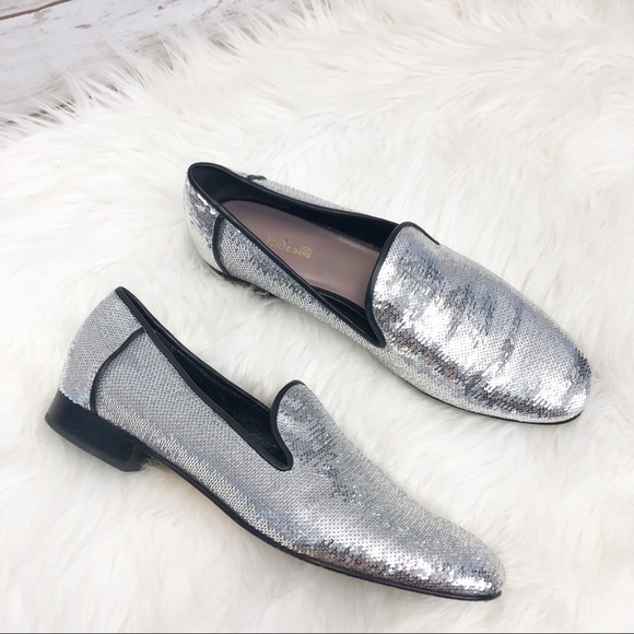 silver sequin loafers